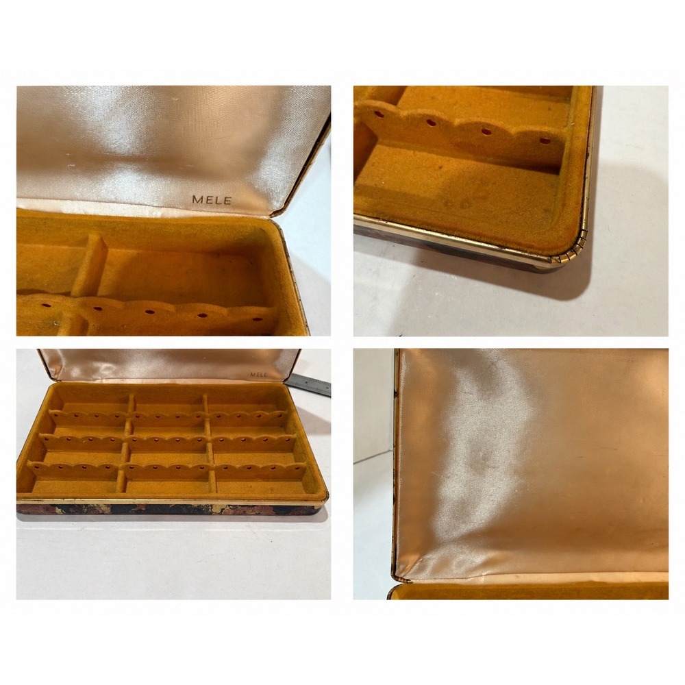 Mele travel jewelry box gold Brown 70s Mod hippie mottled retro Boho trinket box - Picture 4 of 5